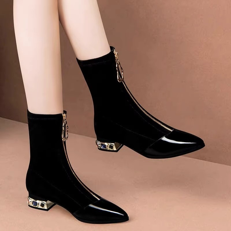 Botines de lentejuelas brillan - Sewing Front Zipper reseña y precio